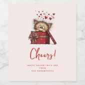 Cute Cartoon Kitten in a Box with Hearts Cheers Wijn Etiket (Enkel label)