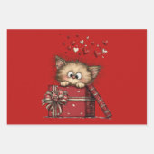 Cute Cartoon Kitten in a Box with Hearts Inpakpapier Vel (Voorkant 3)