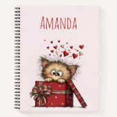 Cute Cartoon Kitten in a Box with Hearts Notitieboek (Voorkant)