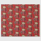 Cute Cartoon Kitten in a Box with Hearts Pattern Cadeaupapier (Vlak)