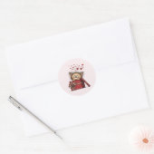 Cute Cartoon Kitten in a Box with Hearts Ronde Sticker (Envelop)