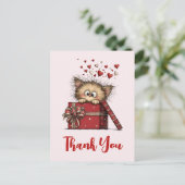Cute Cartoon Kitten in a Box with Hearts Thank You Briefkaart (Staand voorkant)