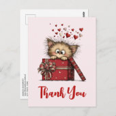 Cute Cartoon Kitten in a Box with Hearts Thank You Briefkaart (Voorkant / Achterkant)
