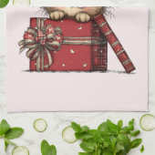 Cute Cartoon Kitten in a Box with Hearts Theedoek (Gevouwen)