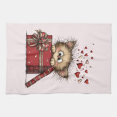 Cute Cartoon Kitten in a Box with Hearts Theedoek (Horizontaal)