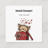 Cute Cartoon Kitten in a Box with Hearts Vierkante Visitekaartje (Voorkant)