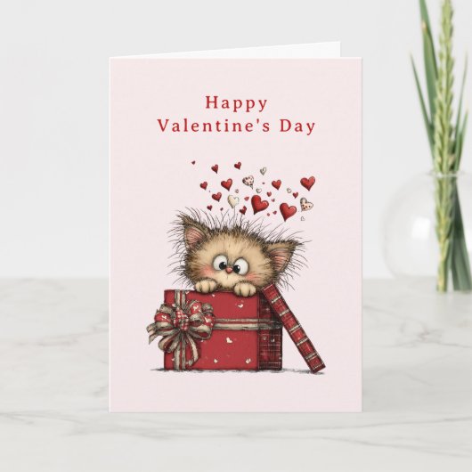 Cute Cartoon Kitten with Hearts Valentine's Day Feestdagen Kaart (Voorkant)