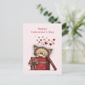 Cute Cartoon Kitten with Hearts Valentine's Day Feestdagenkaart (Staand voorkant)