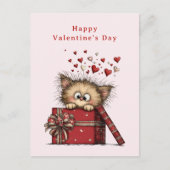 Cute Cartoon Kitten with Hearts Valentine's Day Feestdagenkaart (Voorkant)