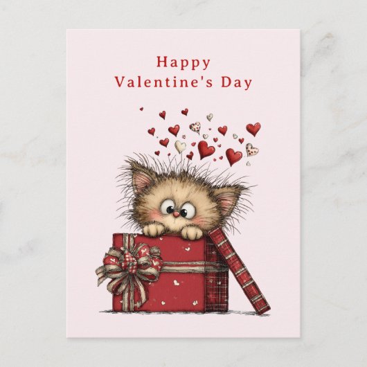 Cute Cartoon Kitten with Hearts Valentine's Day Feestdagenkaart (Voorkant)