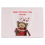 Cute Cartoon Kitten with Hearts Valentine's Day Groot Cadeauzakje (Voorkant)