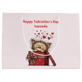 Cute Cartoon Kitten with Hearts Valentine's Day Groot Cadeauzakje (Achterkant)
