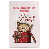 Cute Cartoon Kitten with Hearts Valentine's Day Medium Cadeauzakje (Voorkant)