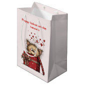 Cute Cartoon Kitten with Hearts Valentine's Day Medium Cadeauzakje (Voorkant Gekanteld)
