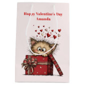 Cute Cartoon Kitten with Hearts Valentine's Day Medium Cadeauzakje (Achterkant)
