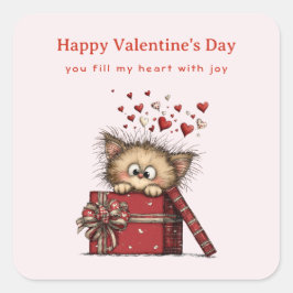 Cute Cartoon Kitten with Hearts Valentine's Day Vierkante Sticker