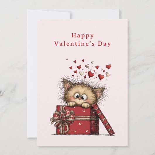 Cute Cartoon Kitten with Hearts Valentine's Feestdagenkaart (Voorkant)