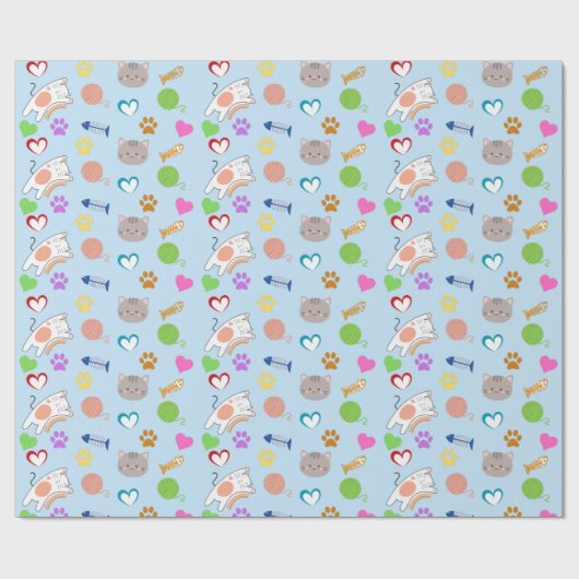 Cute Cartoon Kittens Patroon Cadeau Cadeaupapier (Vlak)