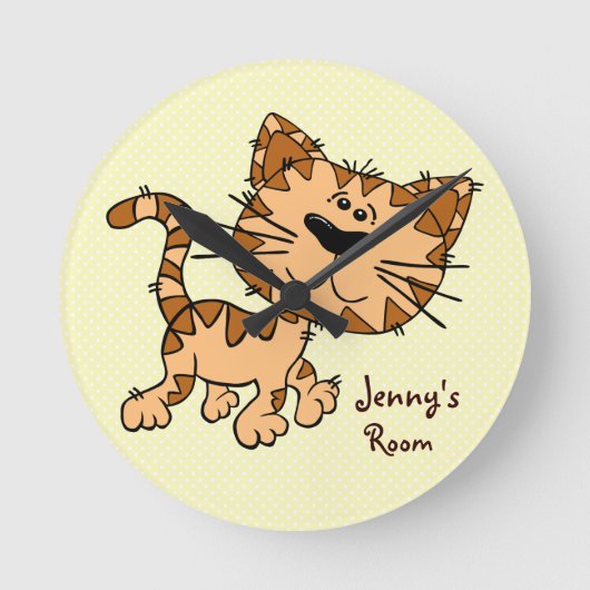Cute Cartoon Kitty Cat Ronde Klok (Voorkant)