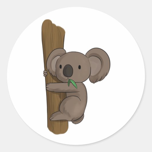 Cute Cartoon Koala Beer over de Eucalyptus-boom Ronde Sticker (Voorkant)
