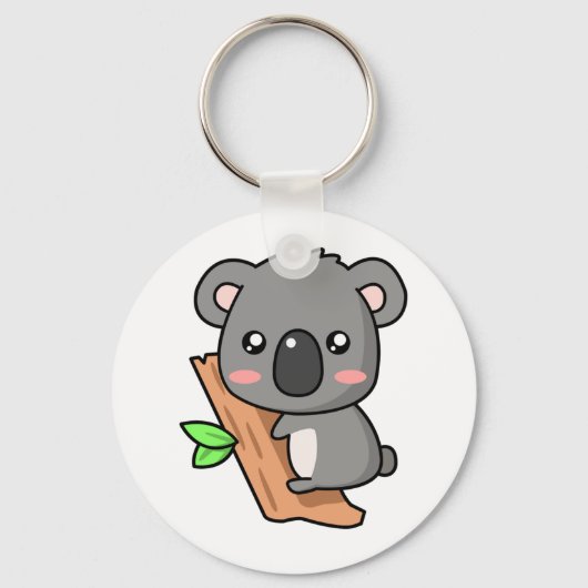 Cute Cartoon Koala Beer over de Eucalyptusboom Sleutelhanger (Voorkant)