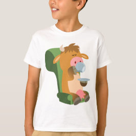 Cute Cartoon Koe en een Nice Cuppa Children T-Shir T-shirt