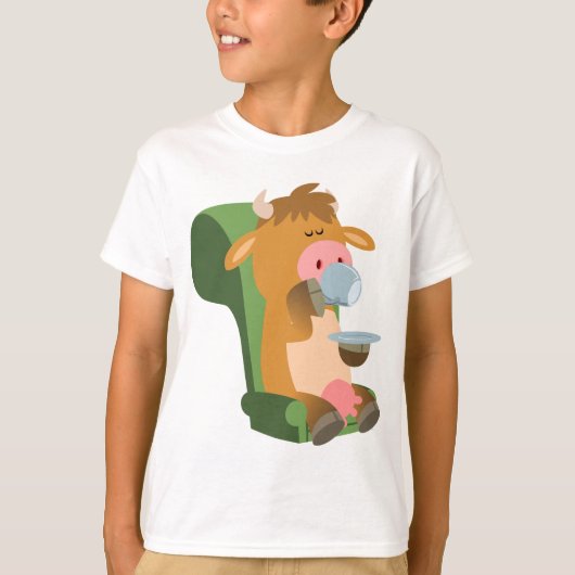 Cute Cartoon Koe en een Nice Cuppa Children T-Shir T-shirt (Voorkant)