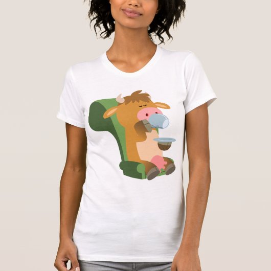 Cute Cartoon Koe en een Nice Cuppa Women T-Shirt (Voorkant)