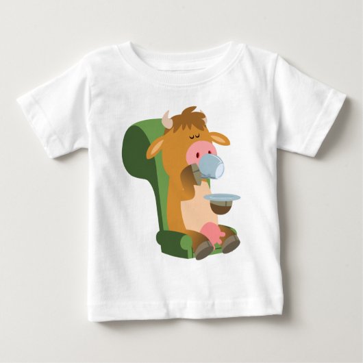 Cute Cartoon Koe en Nice Cuppa Baby T-Shirt (Voorkant)