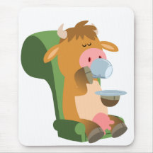 Cute Cartoon Koe en Nice Cuppa Mousepad
