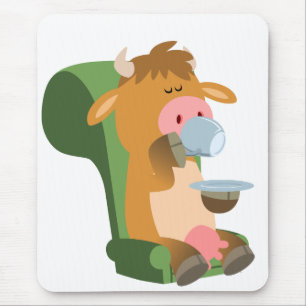 Cute Cartoon Koe en Nice Cuppa Mousepad Muismat
