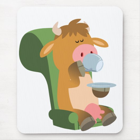 Cute Cartoon Koe en Nice Cuppa Mousepad Muismat (Voorkant)