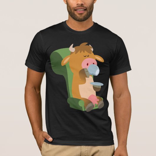 Cute Cartoon Koe en Nice Cuppa T-Shirt (Voorkant)