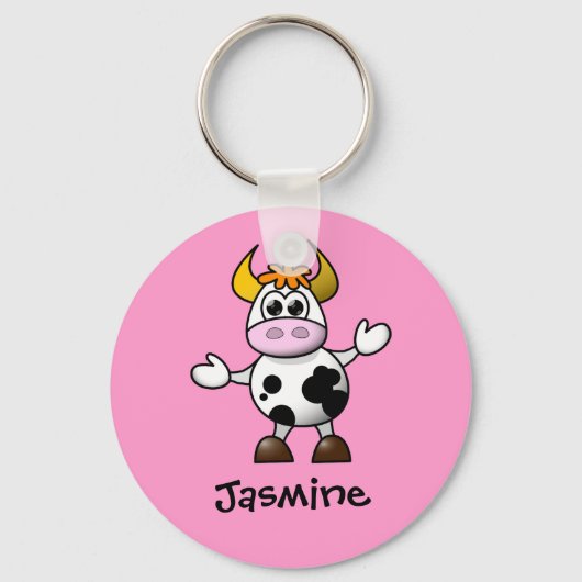 Cute Cartoon Koe Gepersonaliseerde naam Cute Cute Sleutelhanger (Voorkant)