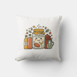 Cute Cartoon Koekpot & Hot Sauce Foodie T-Shirt Kussen