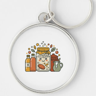 Cute Cartoon Koekpot & Hot Sauce Foodie T-Shirt Sleutelhanger