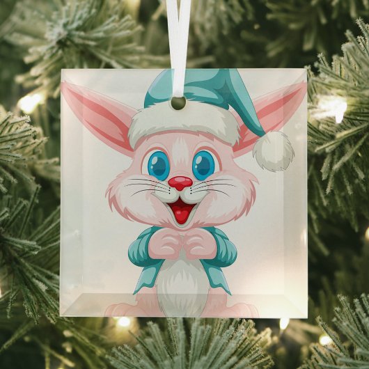 Cute cartoon konijn glas ornament