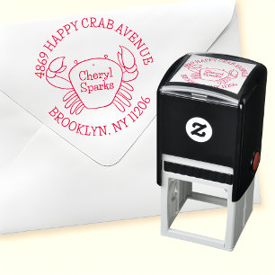 Cute Cartoon Krab Ronde Retouradres Zelfinktende Stempel