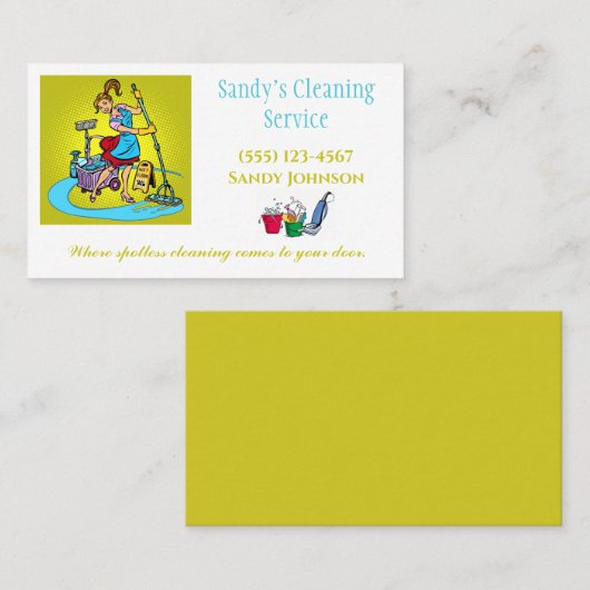 Cute Cartoon Lady Professional Cleaning Services Visitekaartje (Voorkant / Achterkant)