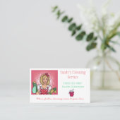 Cute Cartoon Lady Professional Cleaning Services Visitekaartje (Staand voorkant)