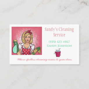 Cute Cartoon Lady Professional Cleaning Services Visitekaartje