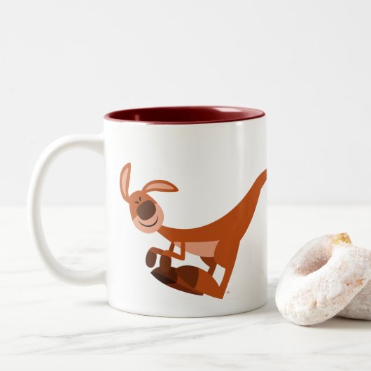 Cute Cartoon Leaping Kangaroo Tweekleurige Koffiemok (Met donut)