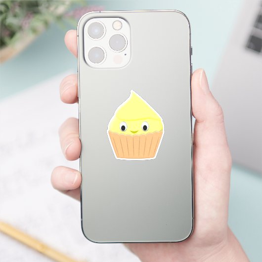 Cute Cartoon Lemon Cupcake Sticker (Telefoon)
