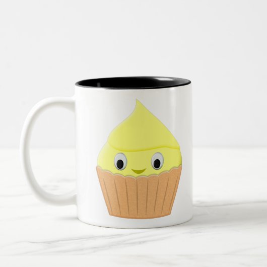 Cute Cartoon Lemon Cupcake Tweekleurige Koffiemok (Links)