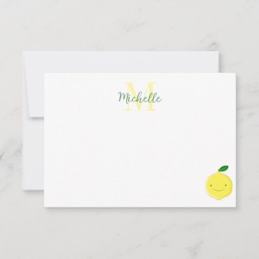 Cute Cartoon Lemon Custom Monogram Notitiekaartje (Voorkant)