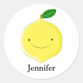 Cute Cartoon Lemon Custom Name Ronde Sticker (Voorkant)