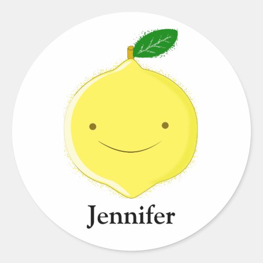 Cute Cartoon Lemon Custom Name Ronde Sticker (Voorkant)