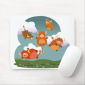 Cute Cartoon Levitating Highland Koeien Mousepad Muismat (Met muis)