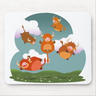 Cute Cartoon Levitating Highland Koeien Mousepad Muismat