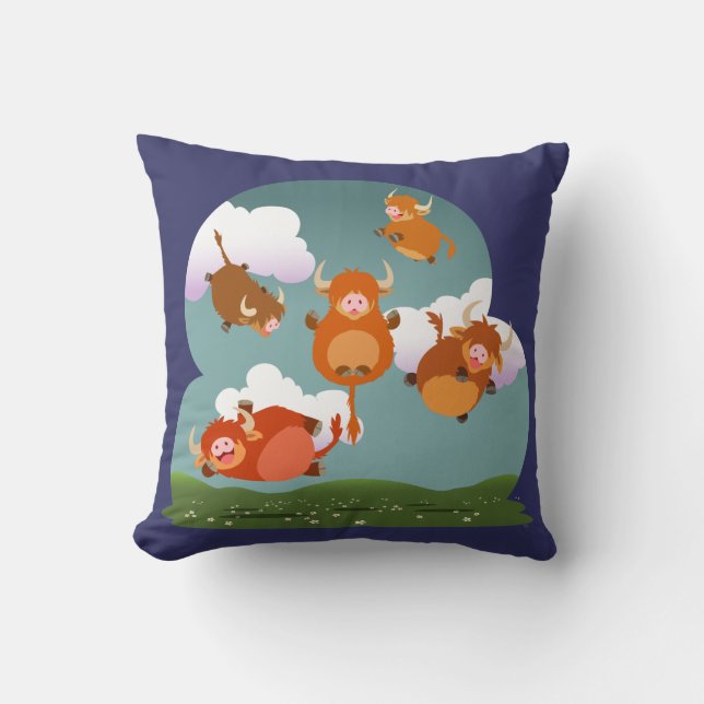 Cute Cartoon Levitating Highland Koeien Pillow Kussen (Voorkant)